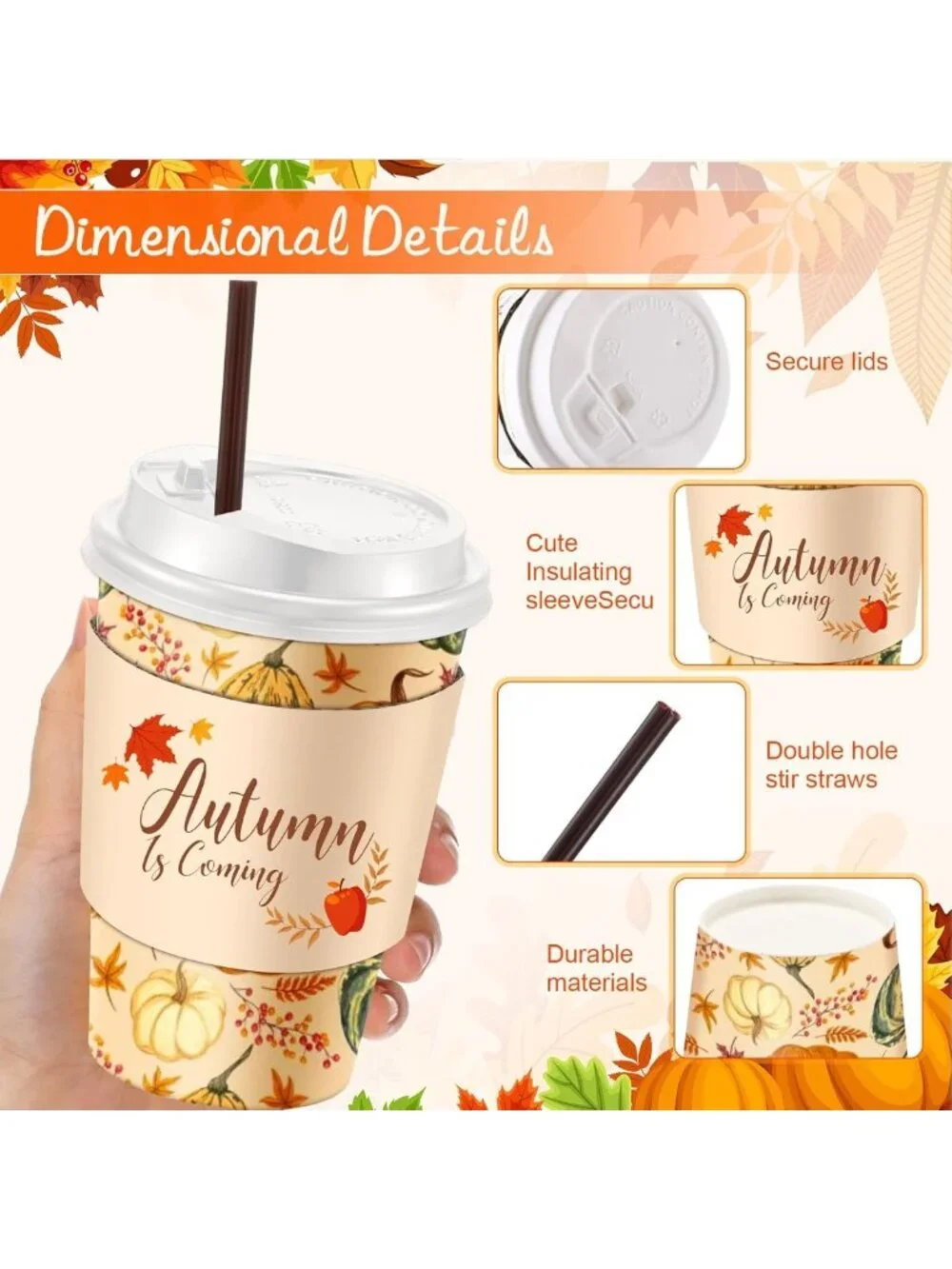 120 Fall Disposable Coffee Cups with Lids - Perfect for Hot Cocoa & Beverages